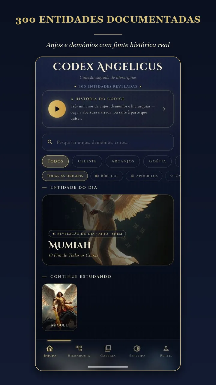 Tela do app Codex Angelicus