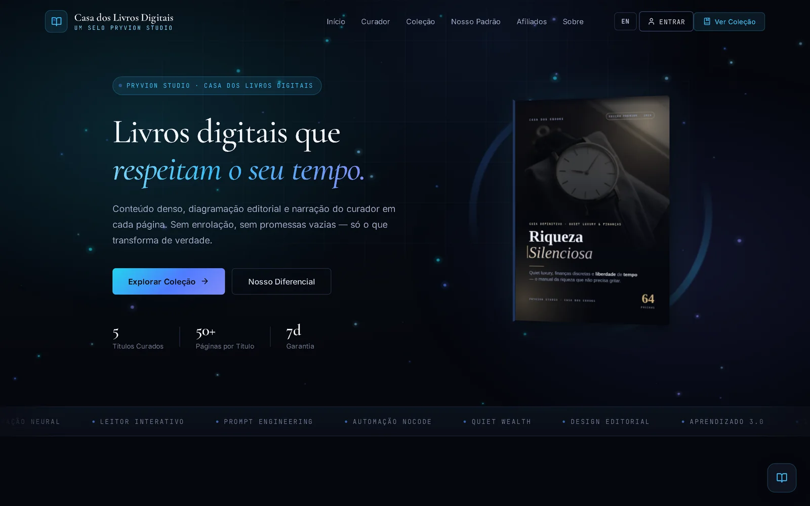 Tela inicial do site Casa dos Livros Digitais