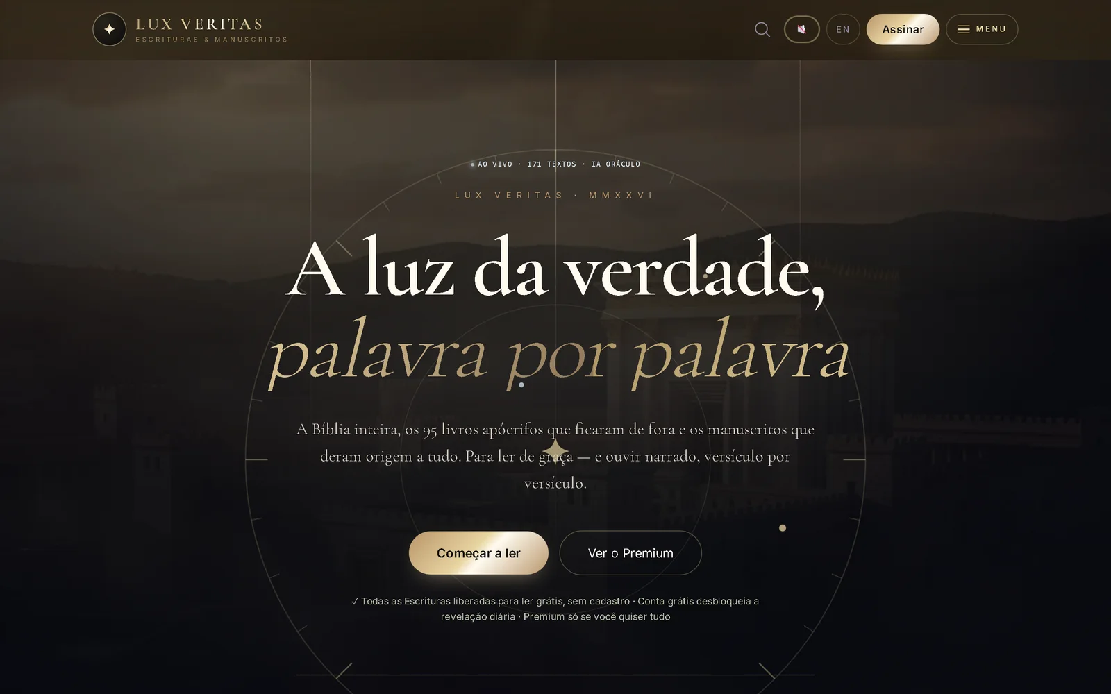 Tela inicial do site Lux Veritas