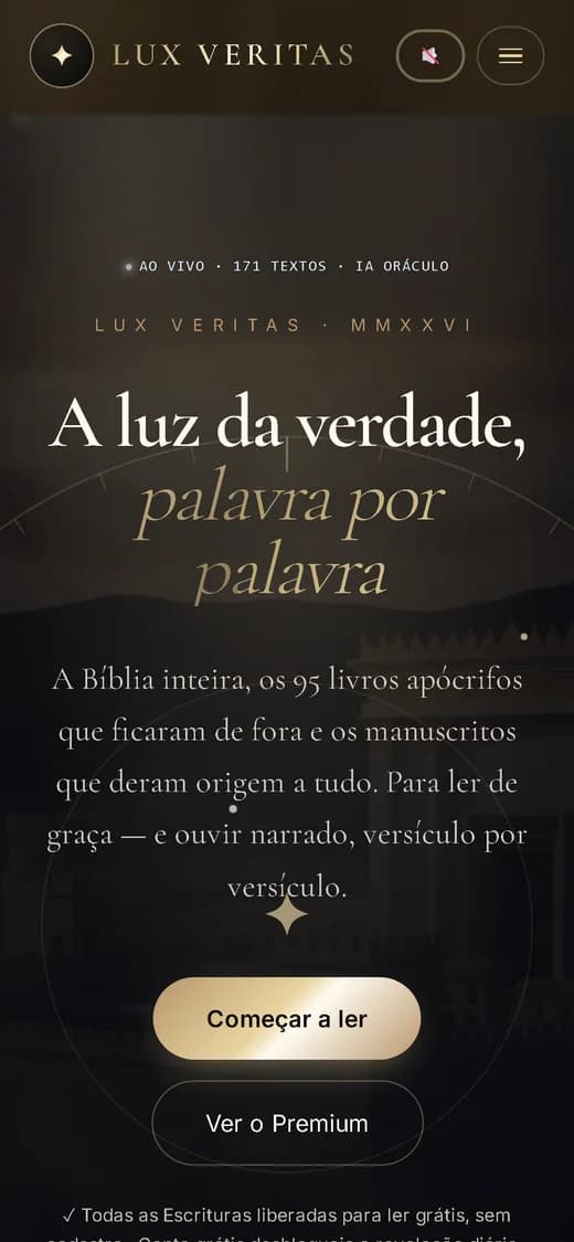 Versão mobile do site Lux Veritas